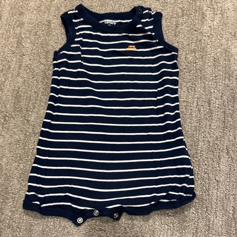 Carter's Navy and White Striped Tank Romper